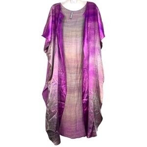 Carmen Molina Silk Printed Pink Open Kimono Robe